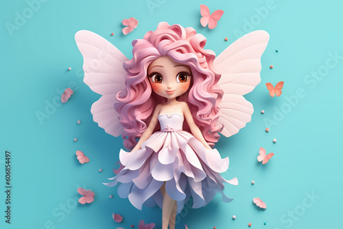 A cute fairy with long hair 3d character
