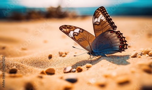 butterfly in nature, sandy beach photo