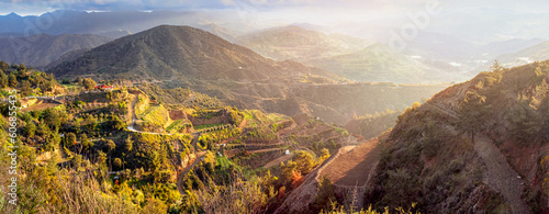 Panoramic view of the Dierona village at the foothills of the Troodos Mountains in the Limassol District, Republic of Cyprus