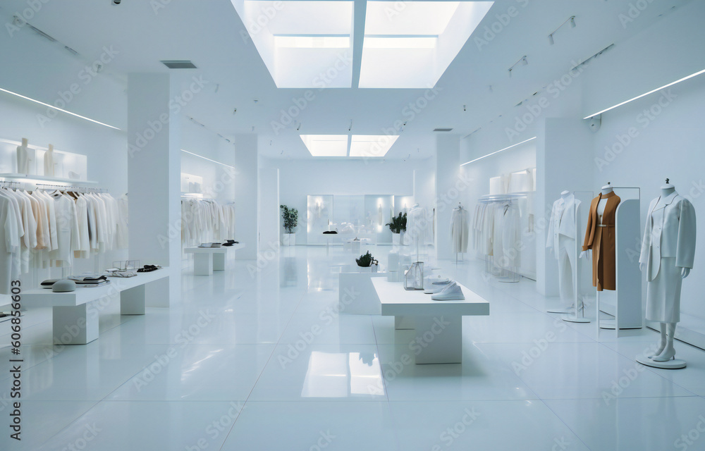 an image of a clothing shop with lots of white walls and floor