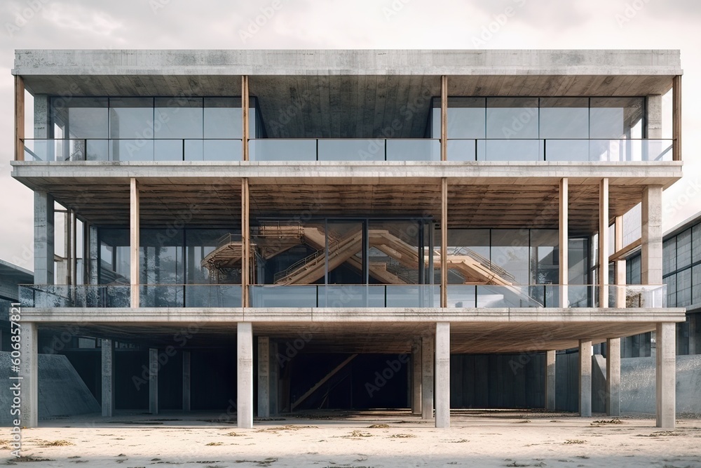 real building site of a concrete decostructive architecture photography Generative AI real building site of a concrete decostructive architecture photography Generative AI