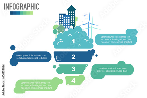 Green environment infographic flat template. Climate change concept. Design can be used for banners, presentations, web, and brochures. 