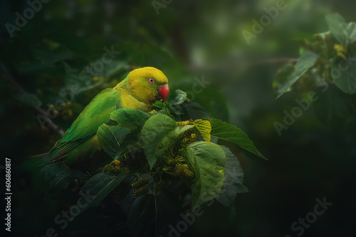Female ringneck parakeet in a tree photo
