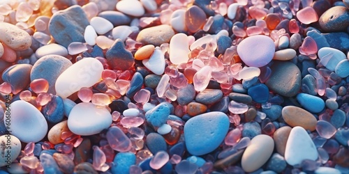 AI Generated. AI Generative. Summer beach cost sea side pebbles stones. Graphic Art