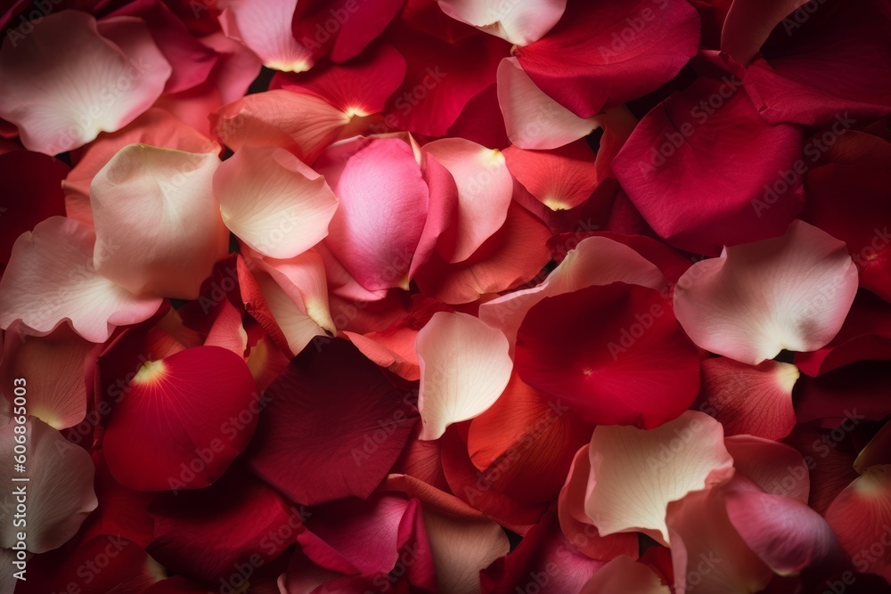 Rose petals background in shades of pink and red, Generative ai Rose petals background in shades of pink and red, Generative ai