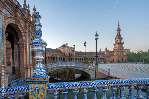 Plaza de Espana with Ceramic Bridge Balustrade - Seville, Andalusia, Spain