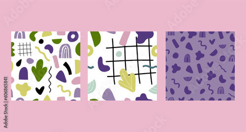 Set of abstract seamless patterns. Vector, hand-drawn.