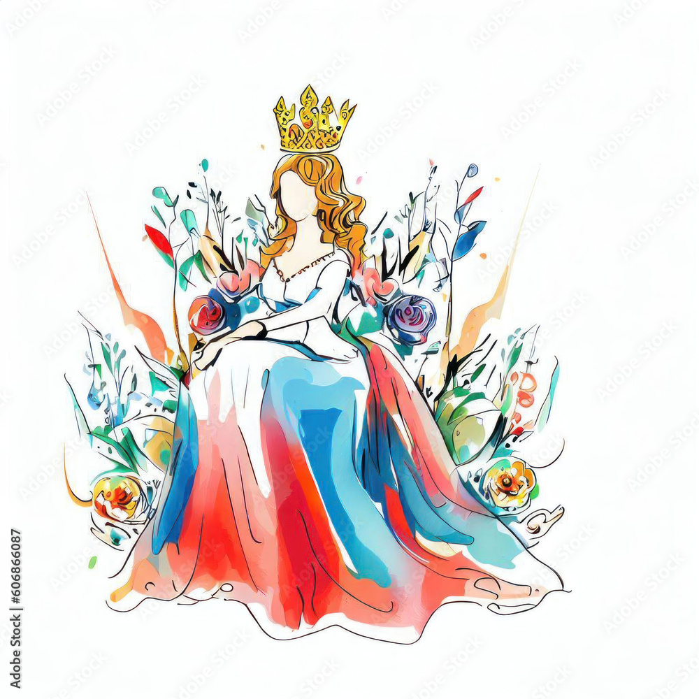 Majestic Queen's Watercolor Portrait, Generative AI