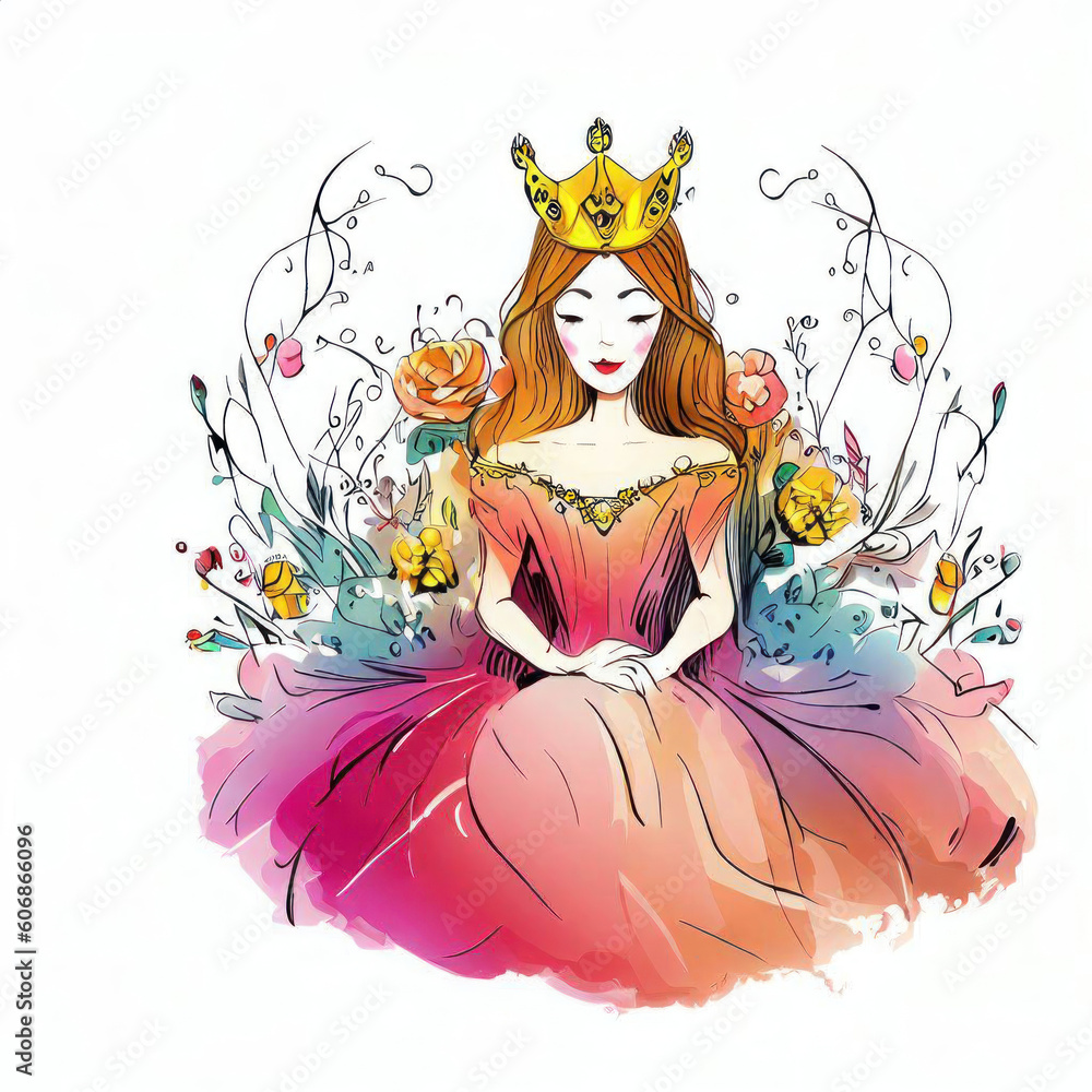 Serene Queen in Watercolor, Generative AI