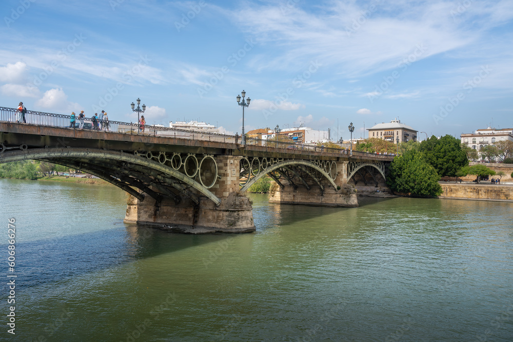 Triana Bridge (Puente de Triana) at Guadalquivir River - Seville, Andalusia, Spain