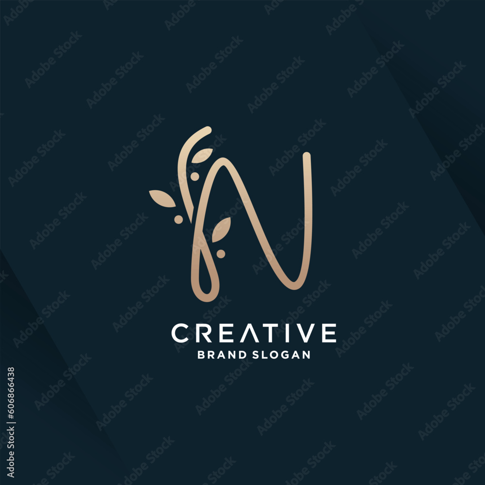 Fototapeta premium Letter N logo design vector with natural beauty concept