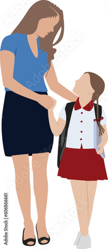 Mother taking her daughter to school illustration flat style vector image