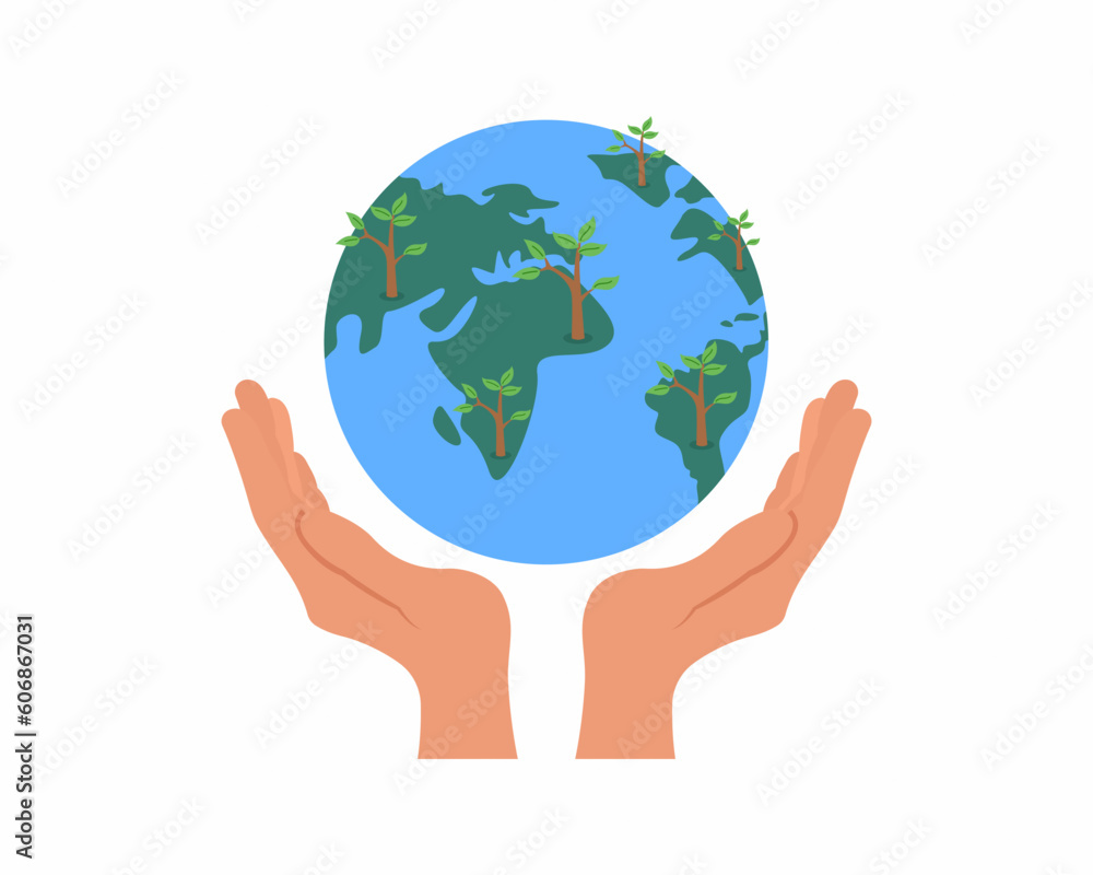 hands holding global earth and green tree concept of World environment day. hands holding global earth and green tree concept of World environment day.