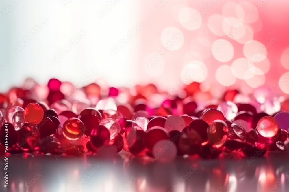 Red and pink bokeh on a white background, Generative ai