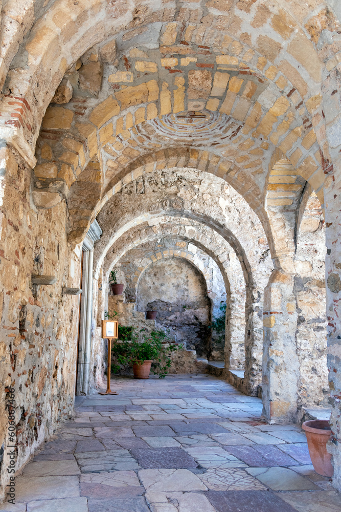 Old Arches inside the Walls of Ancient Mystras, on the Mani Peninsula, Greece