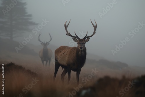 Reed deer in the mist, Generative ai