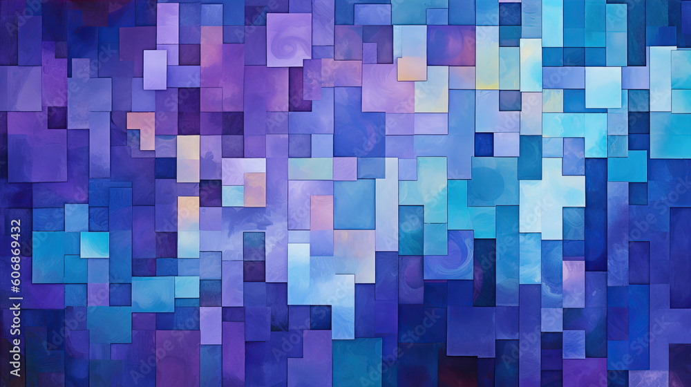 Abstract background features a blend of blues and purples with intricate geometric shapes. Created with Generative AI