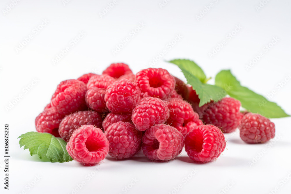 a bunch of red and ripe raspberries on a pure white background a bunch of red and ripe raspberries on a pure white background