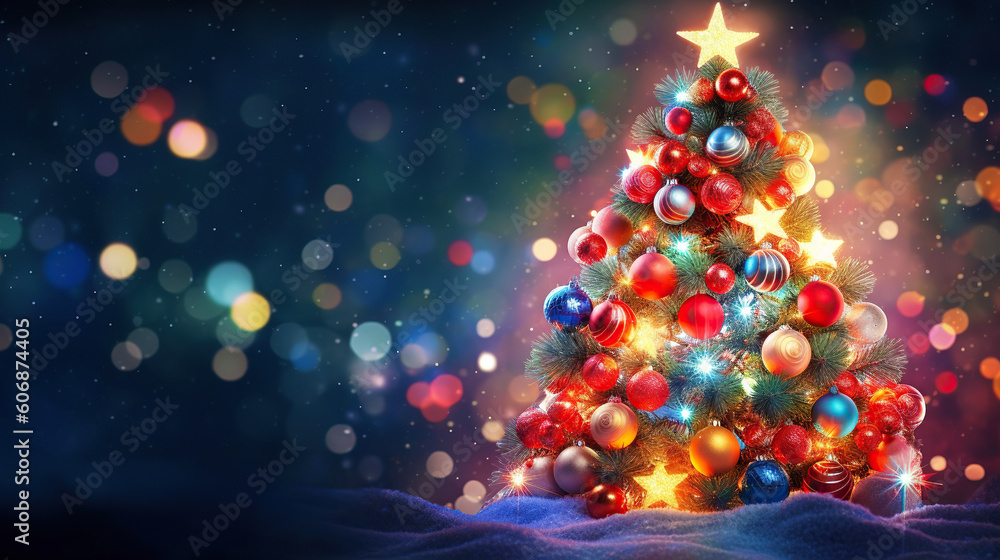 decorated christmas tree with bokeh realistic. generative AI decorated christmas tree with bokeh realistic. generative AI