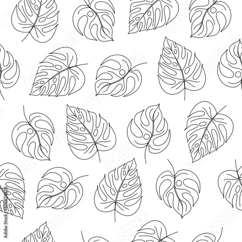 Black and White Monstera tropical leaf Pattern. Vector