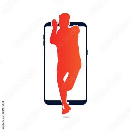 Cricket bowling fast bowler with shape of mobile phone vector illustration