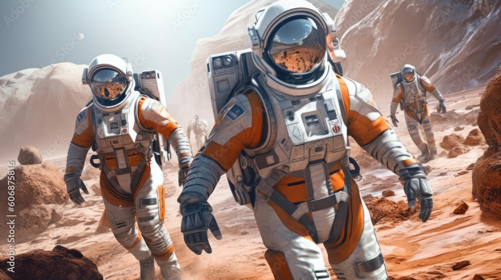 Team of astronauts embarking on a thrilling mission to explore uncharted planets, complete with futuristic spacesuits and high - tech spacecraft Team of astronauts embarking on a thrilling mission to explore uncharted planets, complete with futuristic spacesuits and high - tech spacecraft
