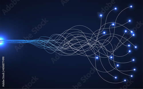 Abstract background with glowing wavy lines and dots, futuristic banner, modern technology concept