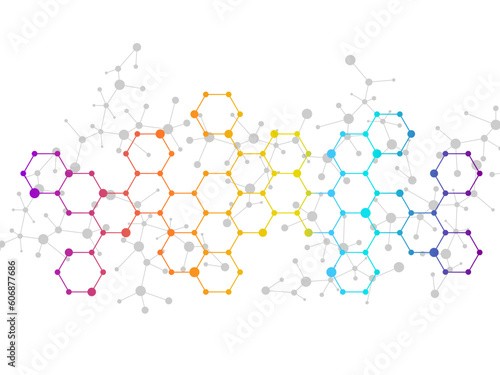 Fototapete Abstract hexagonal molecules, molecular structure of DNA