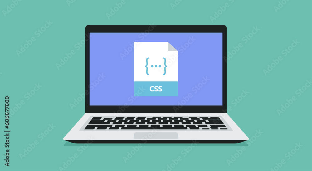 file format icon with CSS label on laptop screen, vector flat illustration file format icon with CSS label on laptop screen, vector flat illustration
