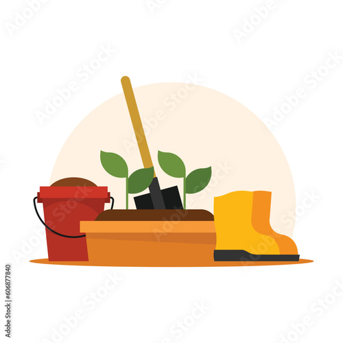 Gardening tools icon. Flat illustration of gardening tools