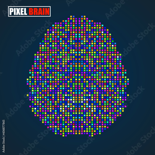 Abstract human brain of pixels. Vector logo