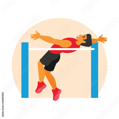 Athletic woman jumping over a hurdle. Flat style vector illustration.