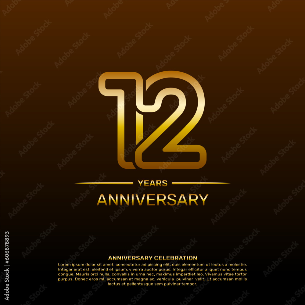 12th year anniversary design template in gold color. vector template illustration