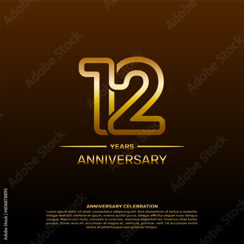 12th year anniversary design template in gold color. vector template illustration