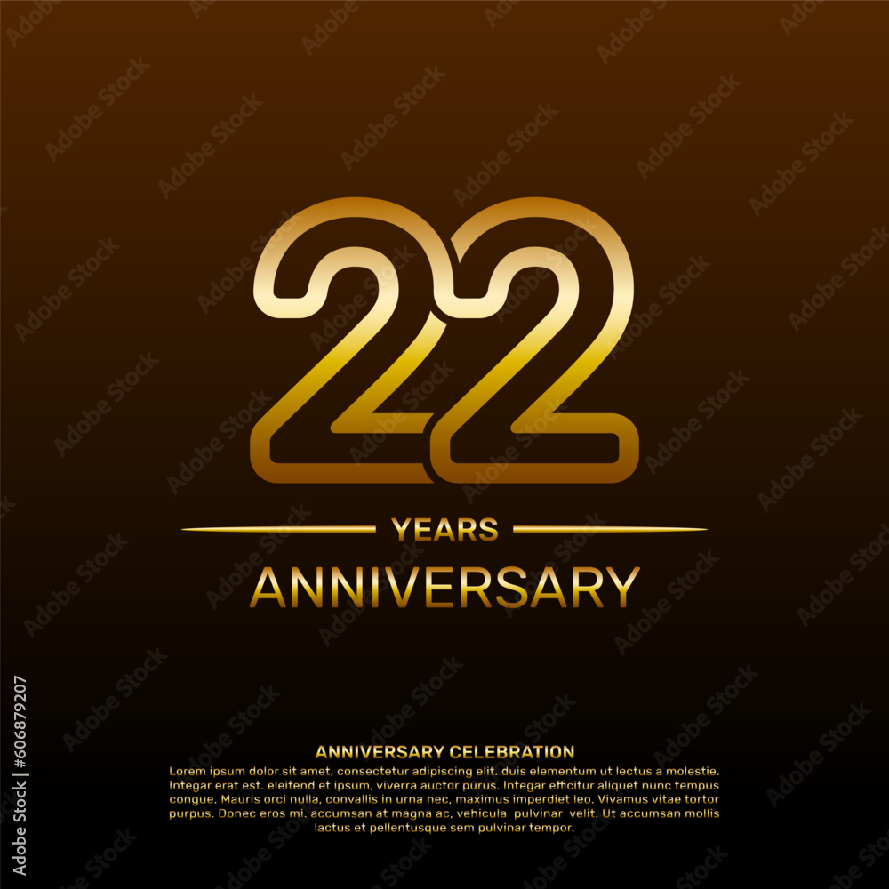 22th year anniversary design template in gold color. vector template illustration