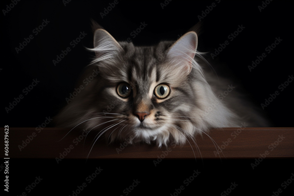 Siberian cat portrait sitting on table AI-Generated