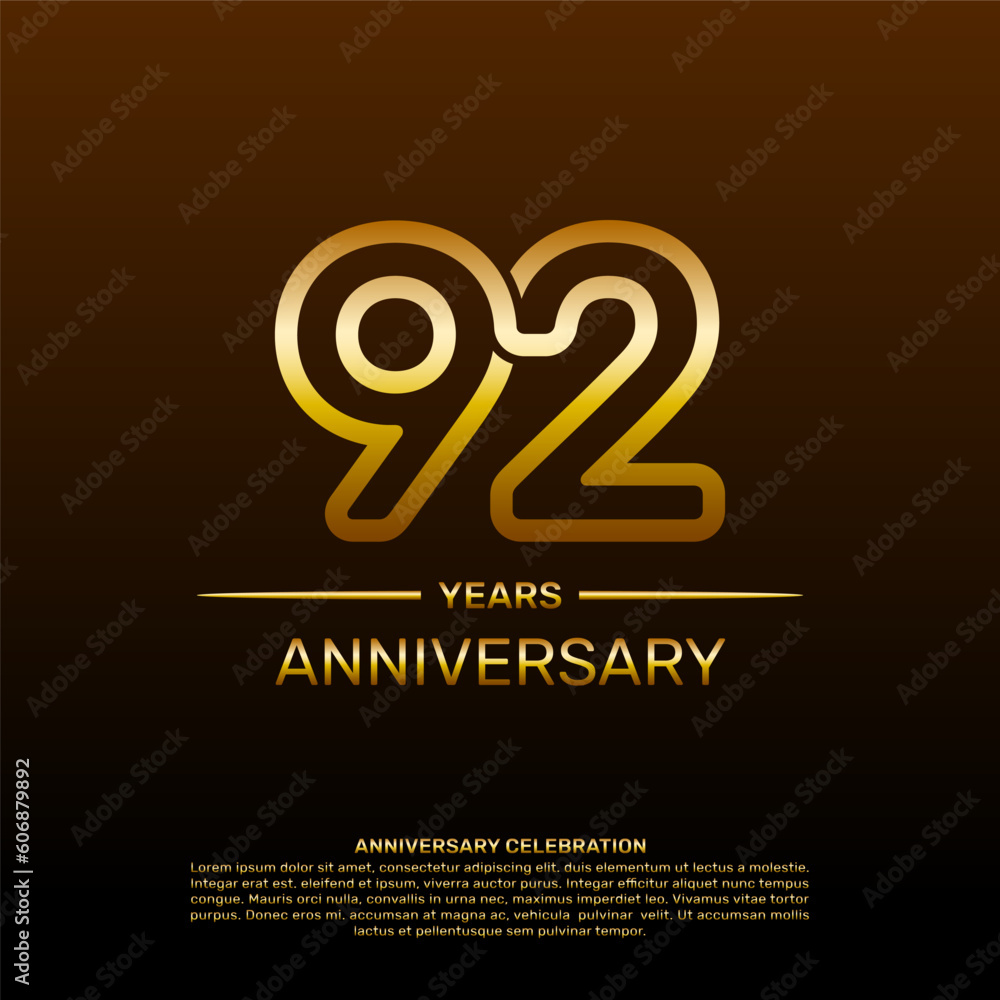 92th year anniversary design template in gold color. vector template illustration