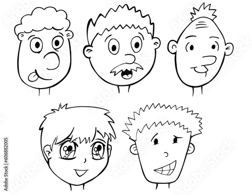 Cartoon Faces and Heads Vector Illustration art Set photo