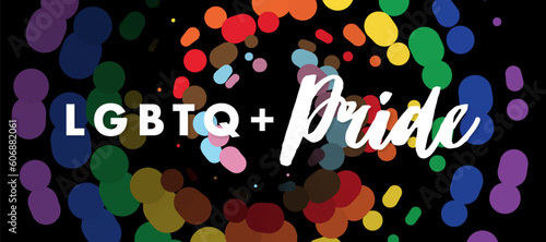 PRIDE LGBTQ Plus background for festival parades, and social media. Colorful abstract rainbow spiral on dark background. Vector illustration template.