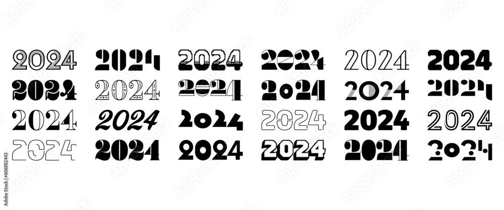 Obraz premium Big set of 2024 new year logo text design.