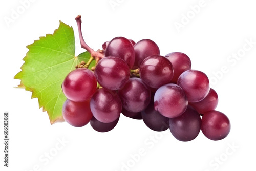 Red grape with leaves on transparent background