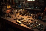 mechanic engineering workshop table with stuff tools equipment photography Generative AI 