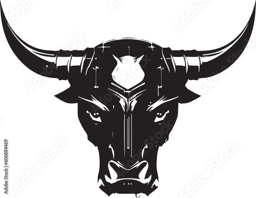 Bull head tech logo technology. Logo design regarding bull. Print design of cyber bull head.