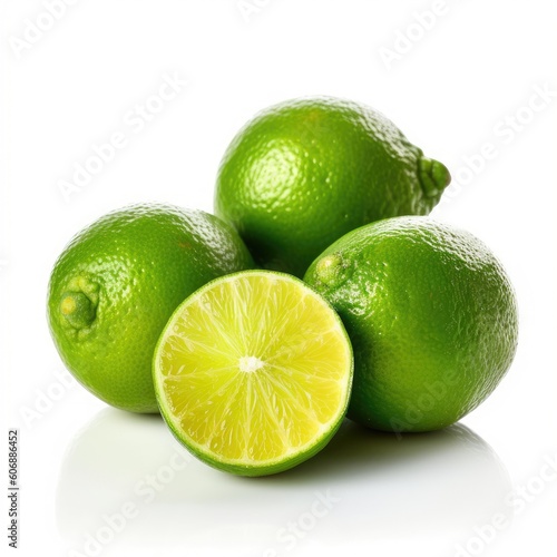 Limes isolated on white background (generative AI)