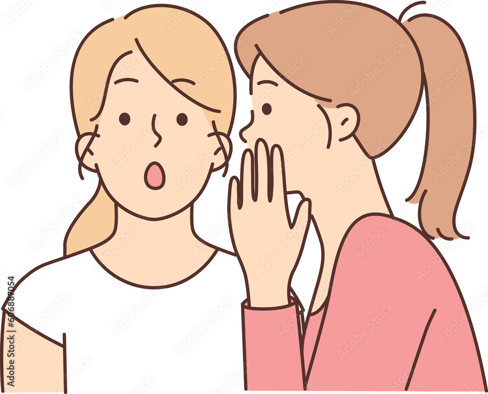Two female friends gossip telling secrets in ears and discussing actions of work colleagues Two female friends gossip telling secrets in ears and discussing actions of work colleagues