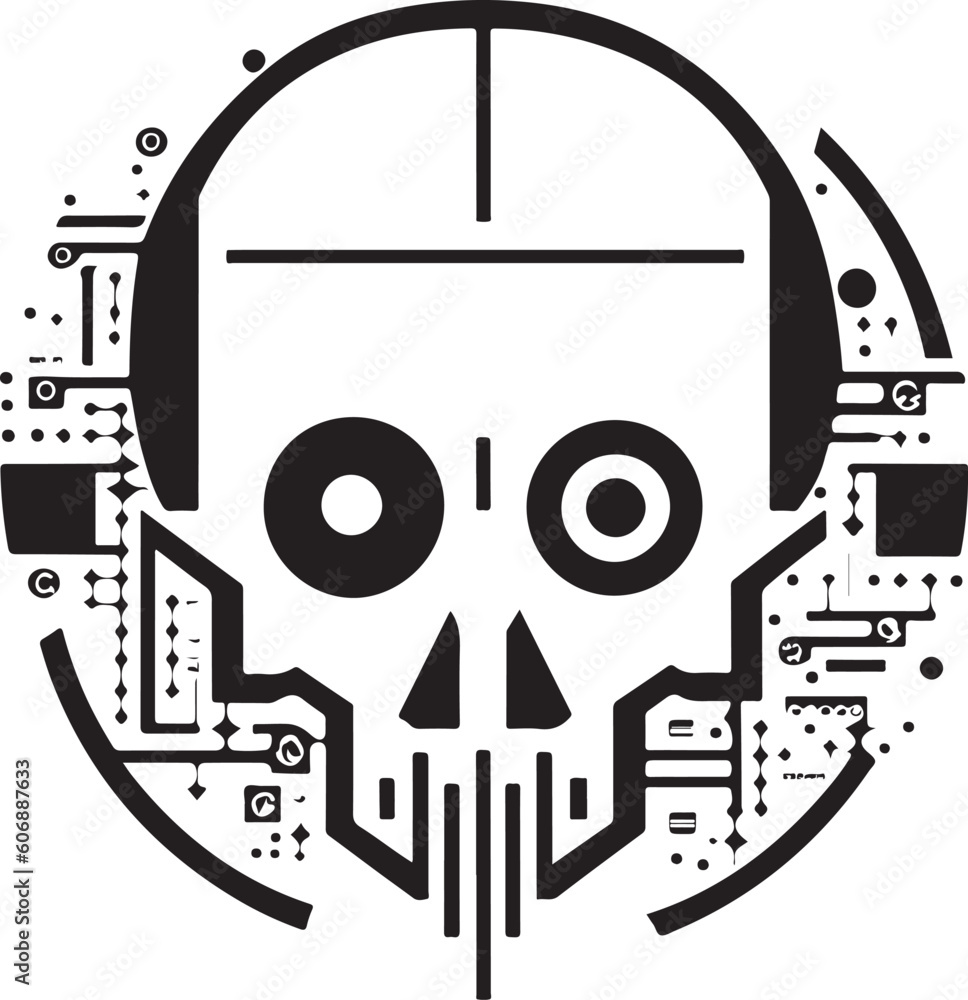 circuit board cyber skull symbol. Vector techno skull print circuit board cyber skull symbol. Vector techno skull print