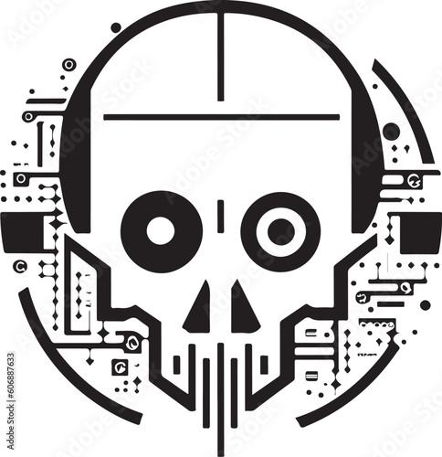 circuit board cyber skull symbol. Vector techno skull print