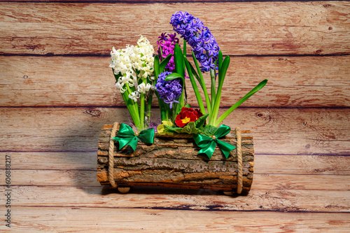 flowers on wooden background
