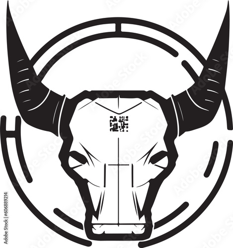 Bull head tech logo technology. Logo design regarding bull. Print design of cyber bull head.