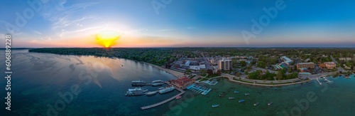 Lake Geneva Wisconsin Sunset Aerial